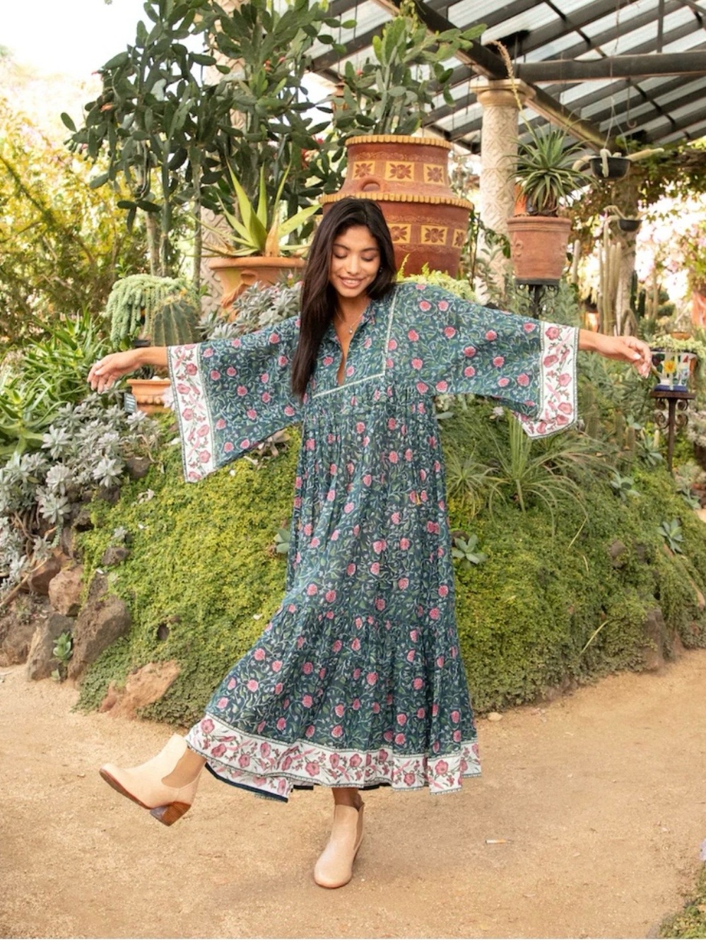 The Fox and the Mermaid Venice Chahna Floral Tiered Cotton Dress M - Picture 3 of 11